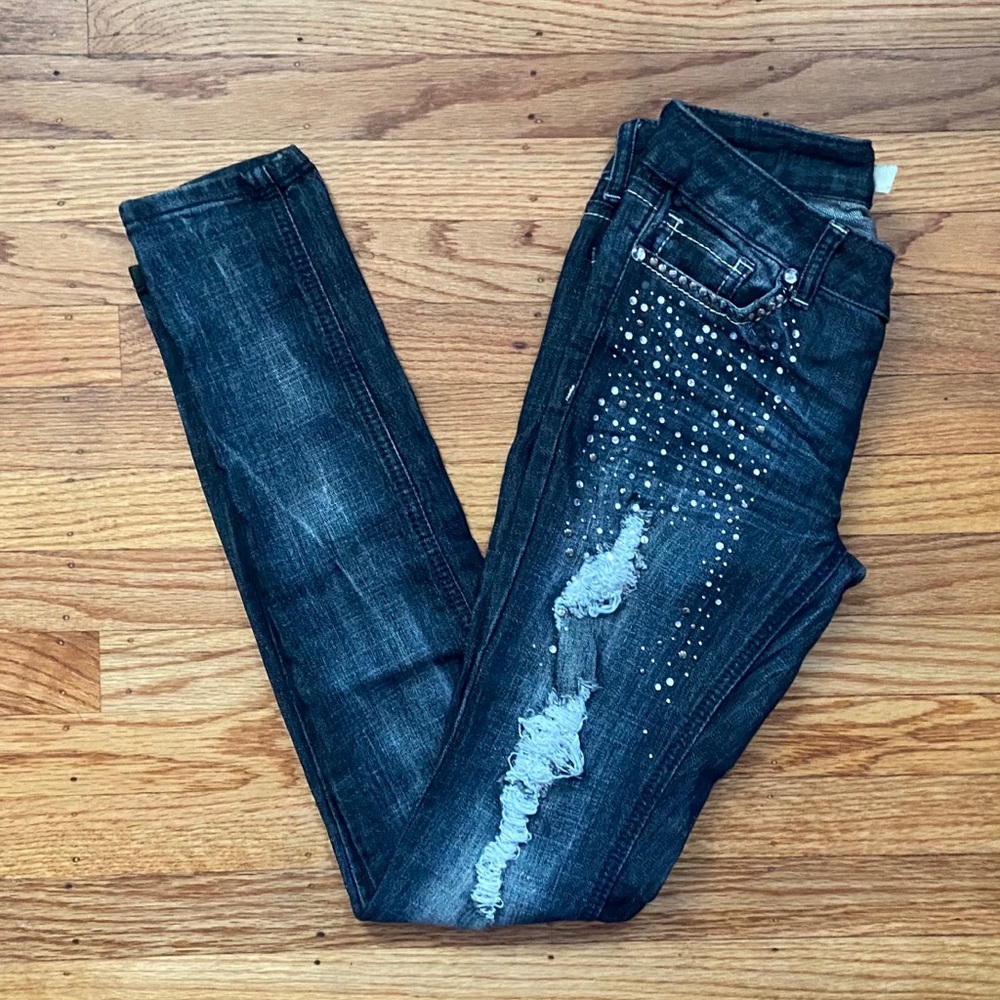 Rhinestone Ripped Skinny Jeans